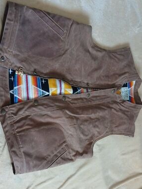 Pendleton Brown Suede-Inspired Men's Vest with Patterned Lining